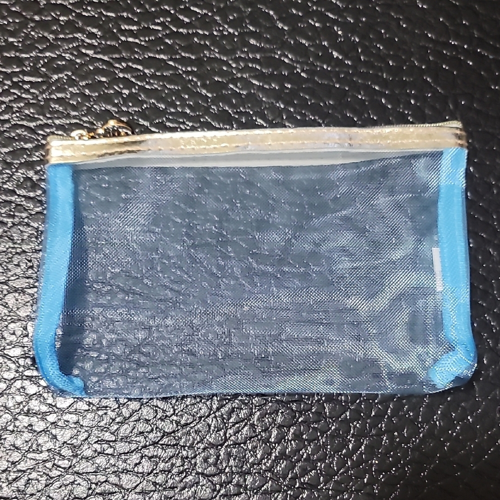 Blue Mesh Coin Purse with Gold Zipper